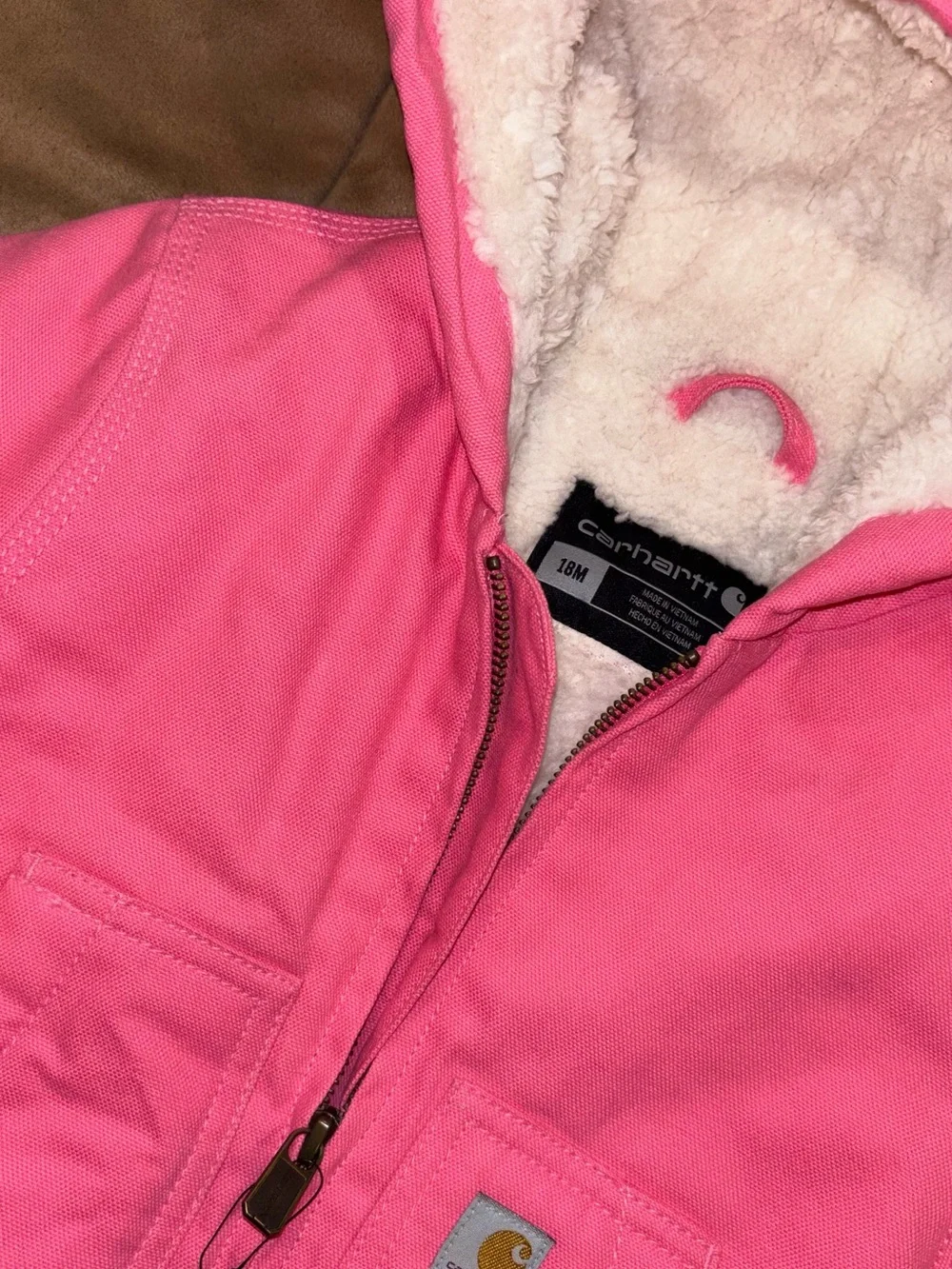 Carhartt Baby Girls Pink Jacket & Bib Overalls Set – Size 18M
